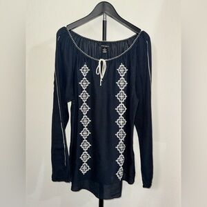 Lucky Brand Dark Blue Tunic with White Embroidered Panels